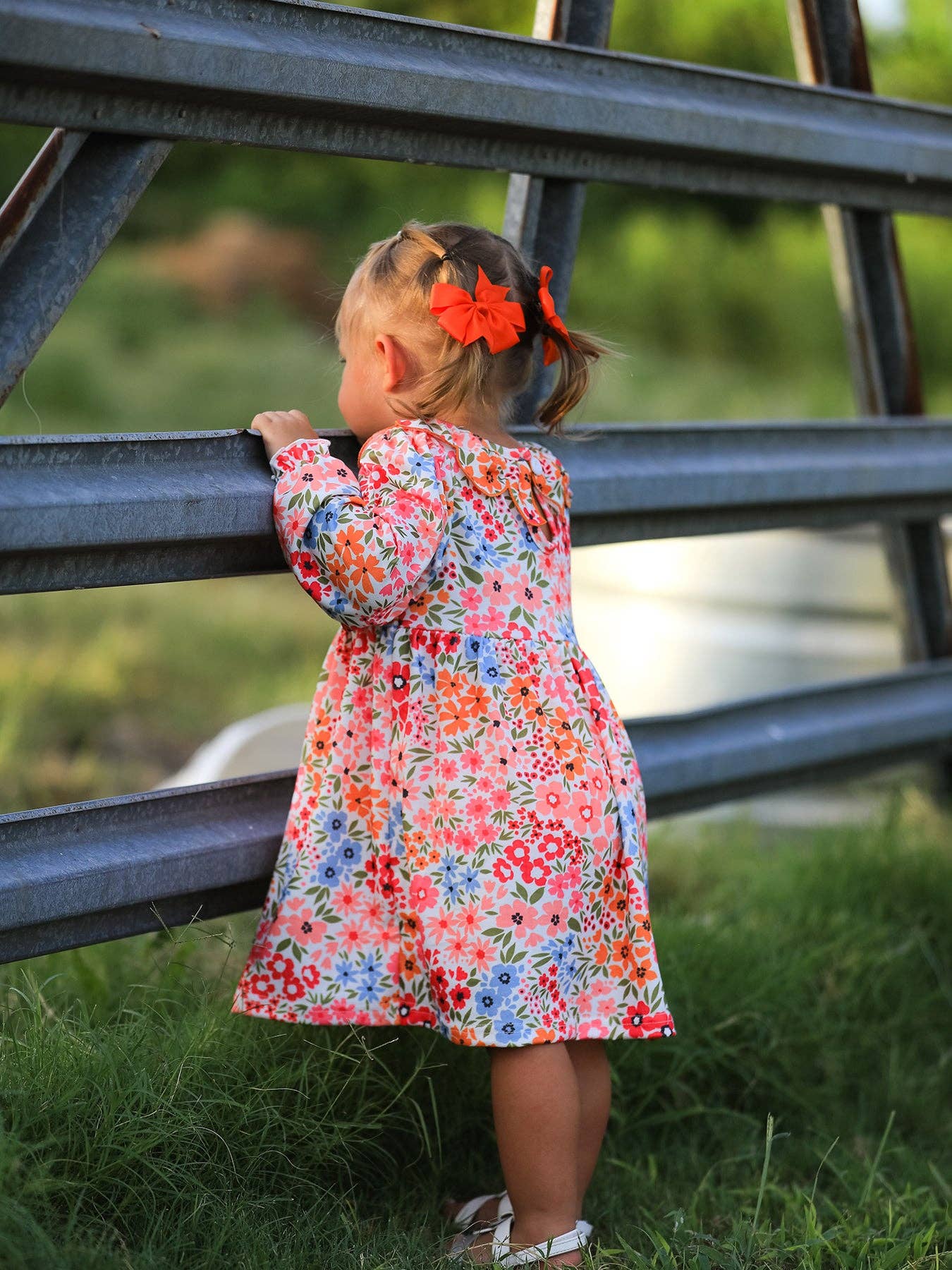 Fall Halloween & Thanksgiving Pumpkin Bow Smock Embroidered Floral Dress: 5