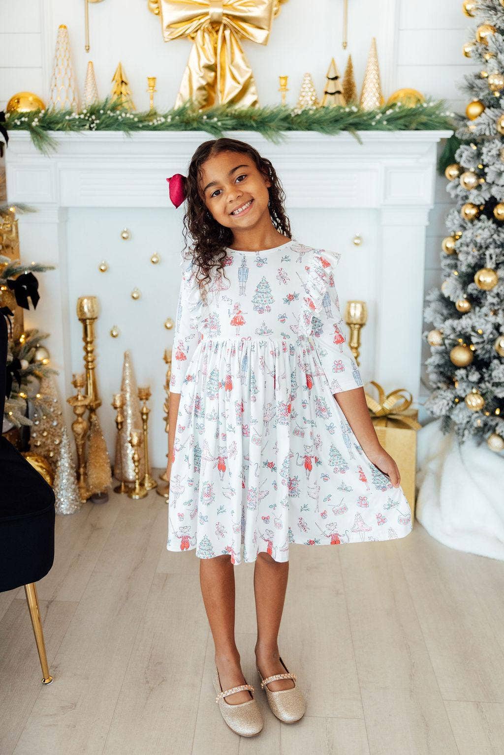Clara's Christmas 3/4 Sleeve Ruffle Twirl Dress: 4T