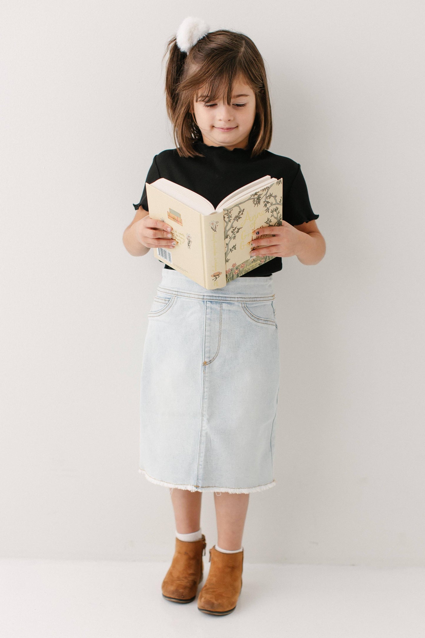 'Sara' Girl Classic Denim Skirt in Light Wash: Girl 10