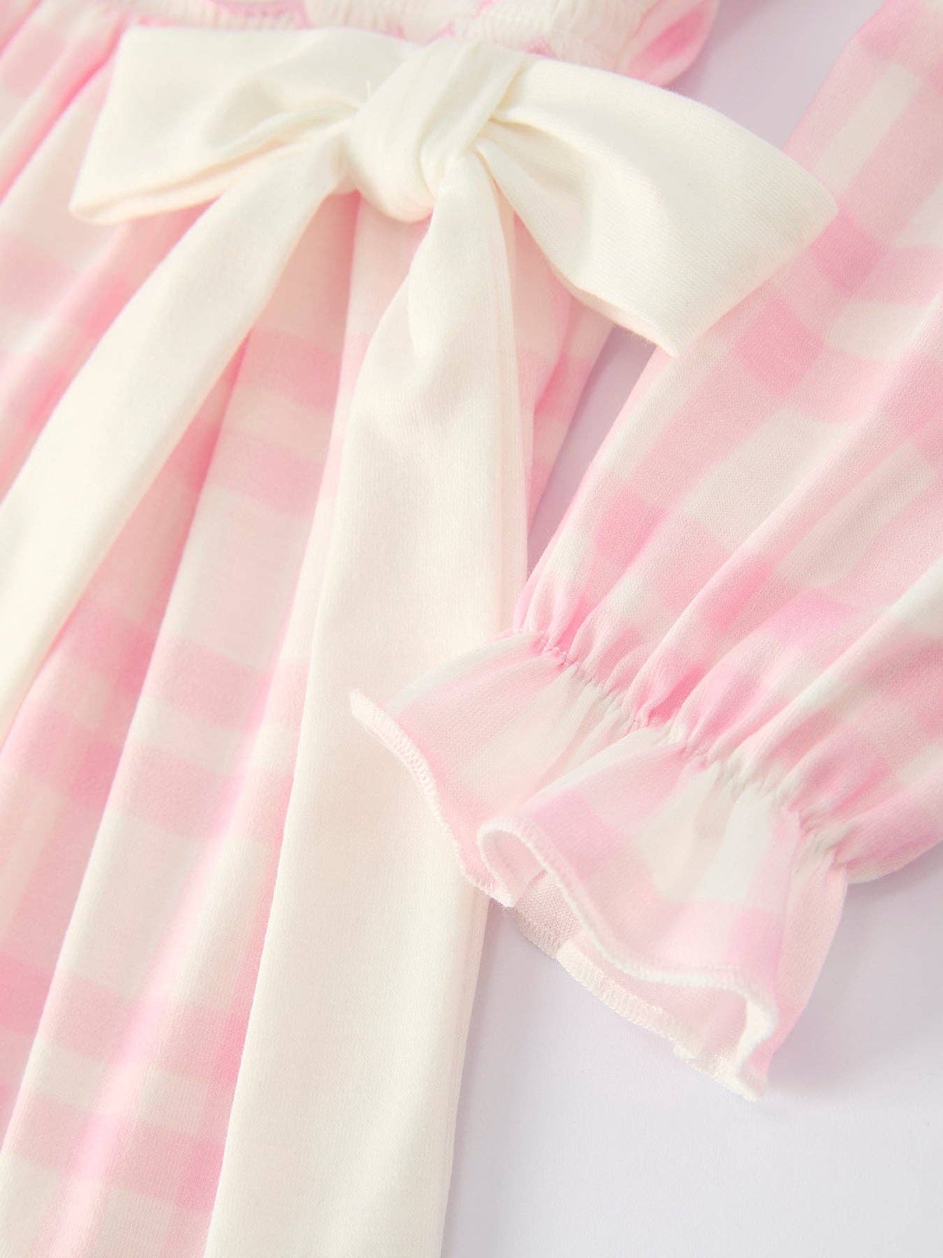 Pink Plaid Ruffle Ballet Shoe Embroidery Long Sleeve Dress: 6