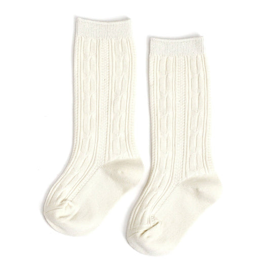 Ivory Cable Knit Knee High Socks: 6-18 MONTHS