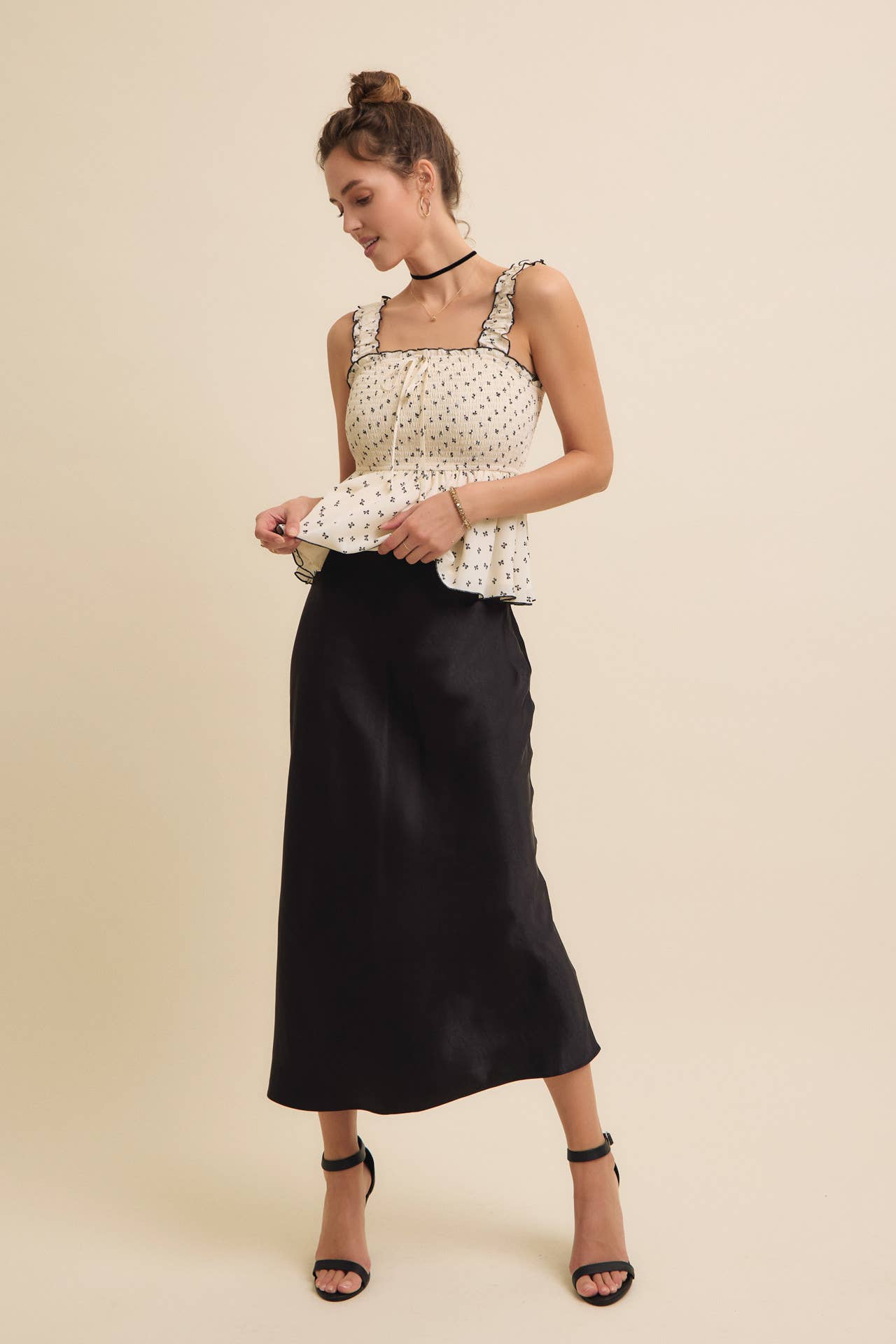 HIGH QUALITY THICK SILKY SATIN BIAS CUT MAXI SKIRT: BLACK / L
