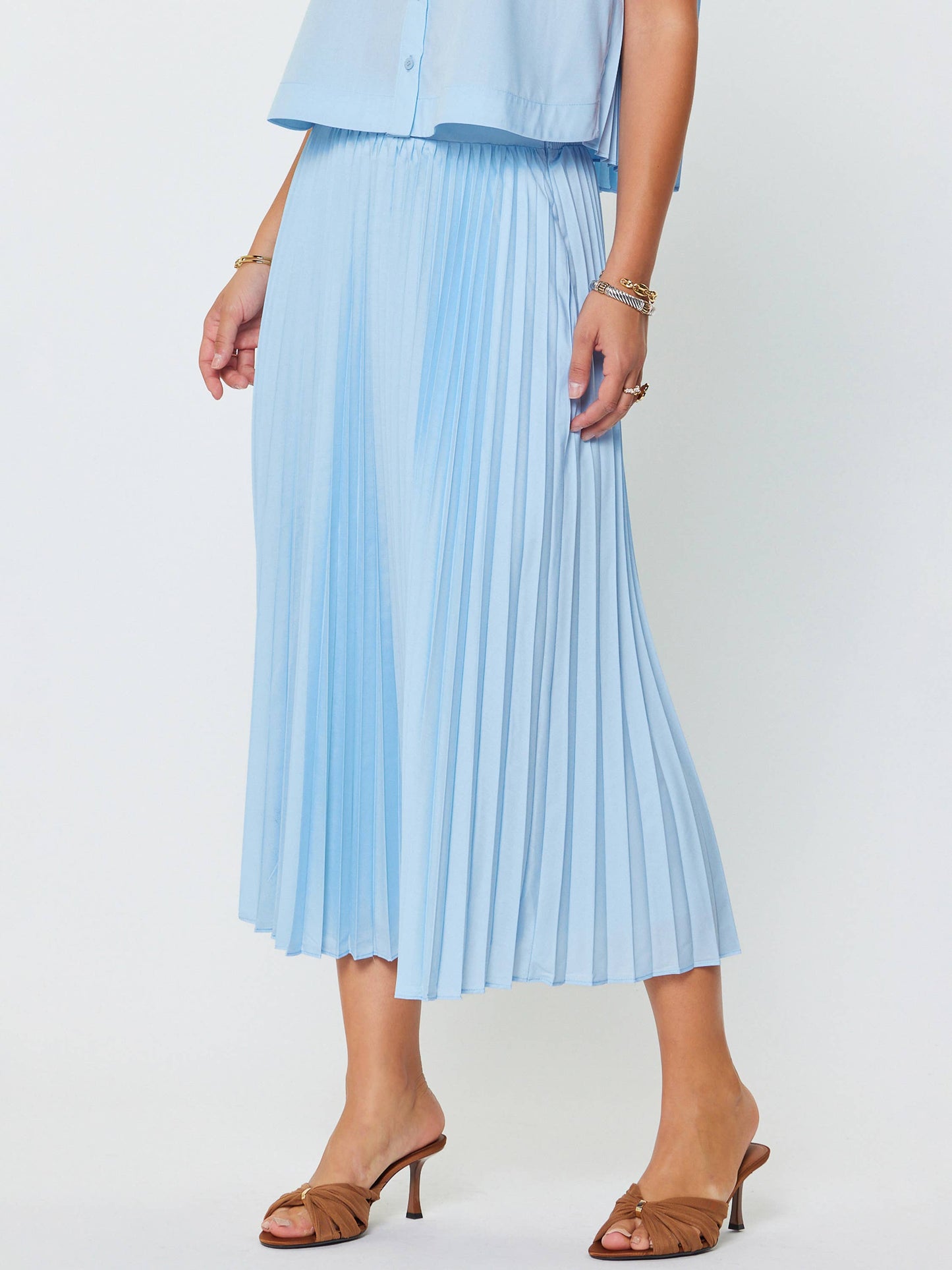 Azure Grace Pleated Midi Skirt
