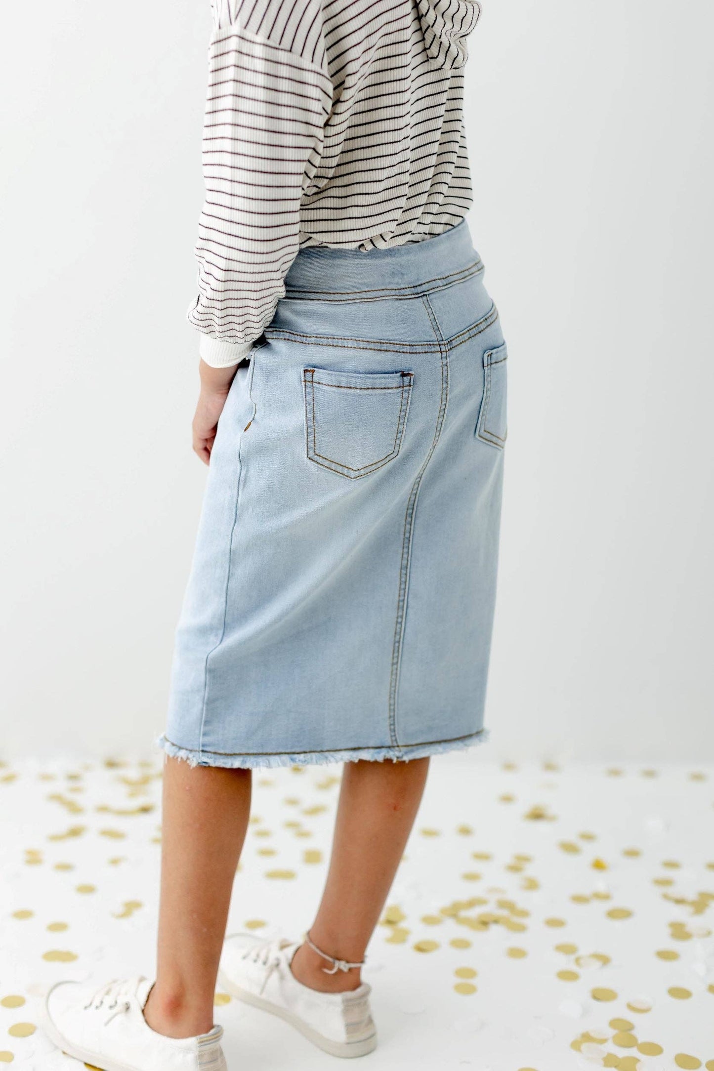 'Sara' Girl Classic Denim Skirt in Light Wash: Girl 10