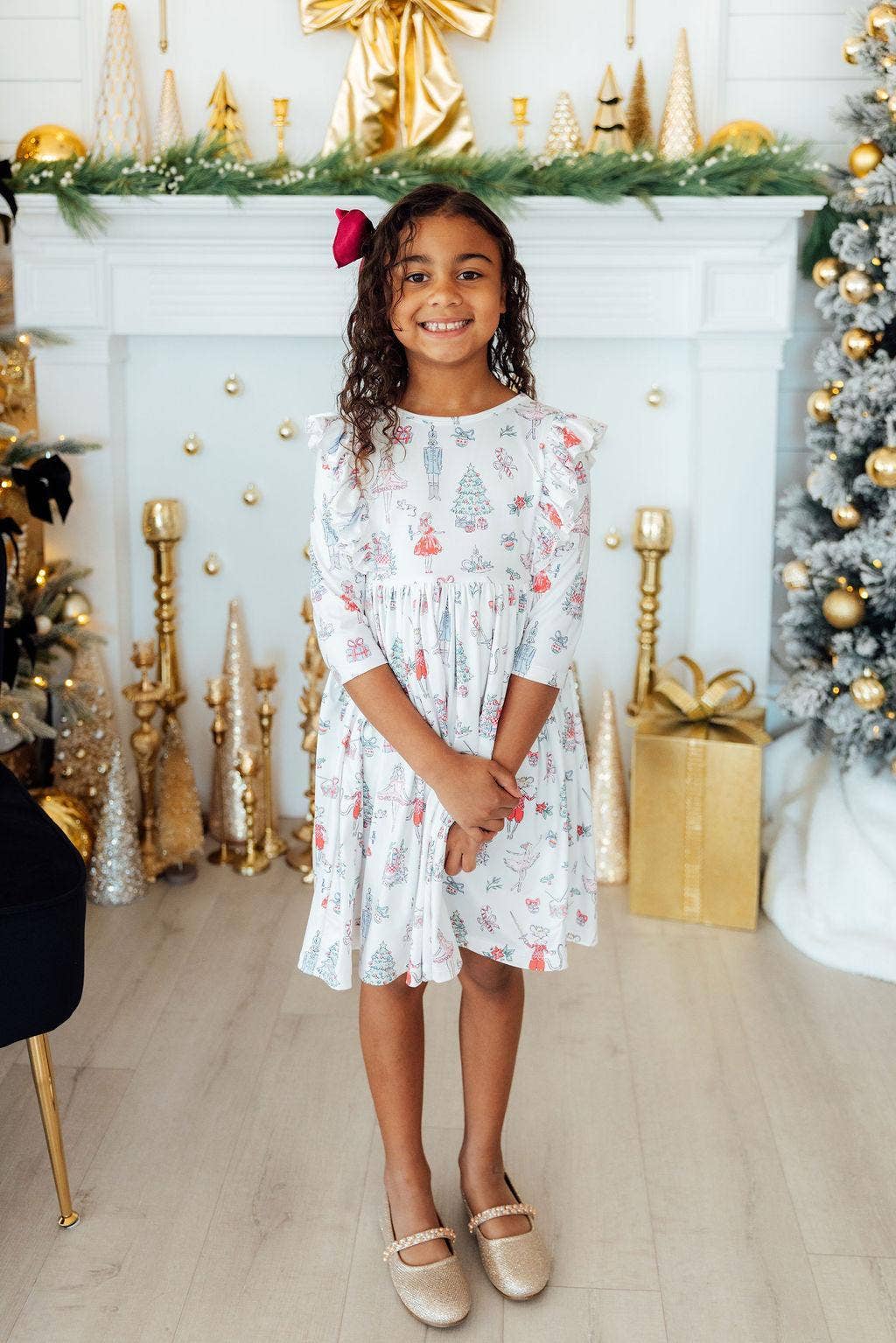 Clara's Christmas 3/4 Sleeve Ruffle Twirl Dress: 4T