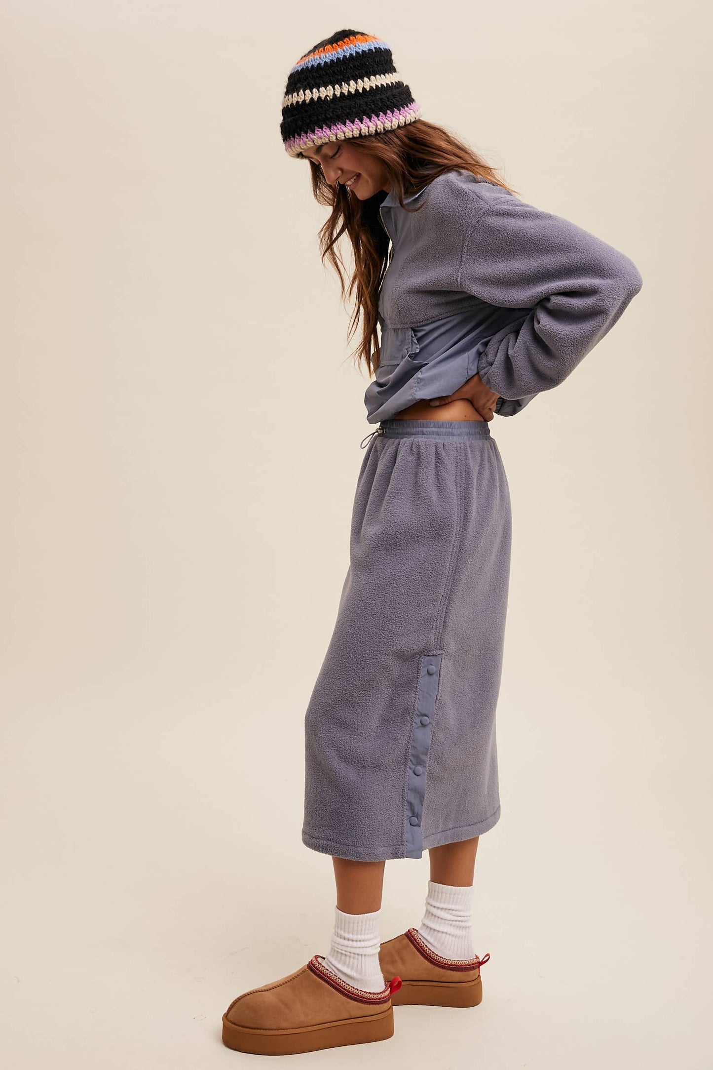 Fleece Pullover & Skirt Set: Slate Blue / Contemporary / M