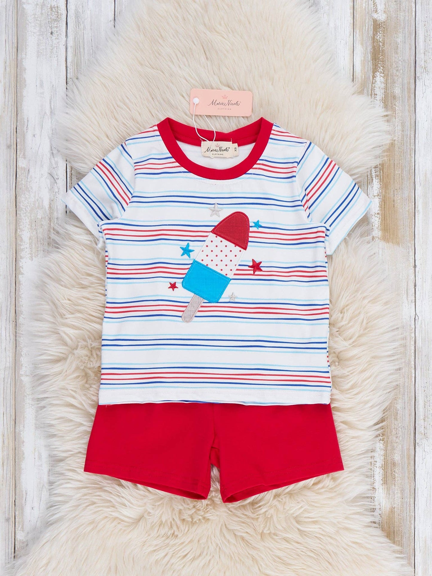 Star Popsicle Embroidered Striped Outfit: XS(18/24mos)