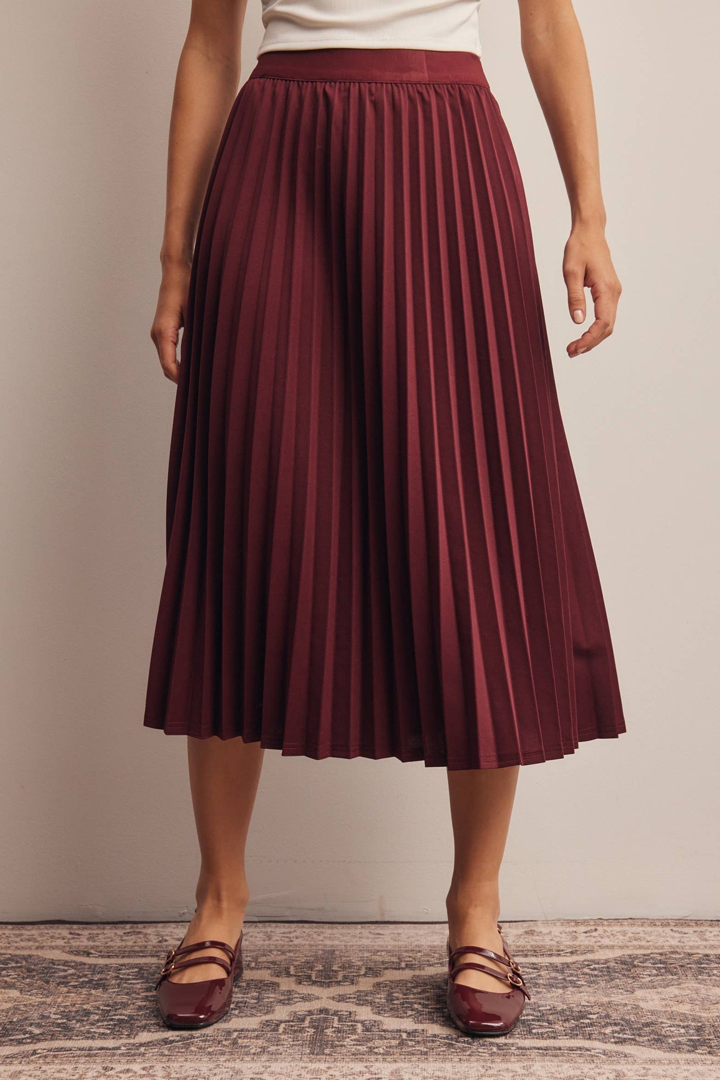 Stretch Pleated Midi Skirt FSK0027: Brown / Contemporary / L
