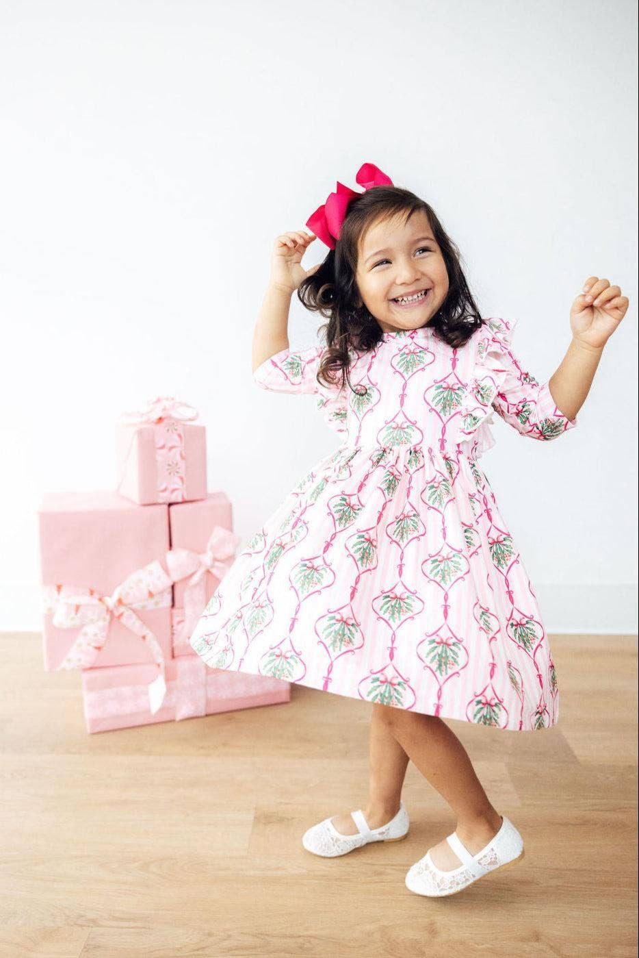 Merry Mistletoe 3/4 Sleeve Ruffle Twirl Dress: 3T