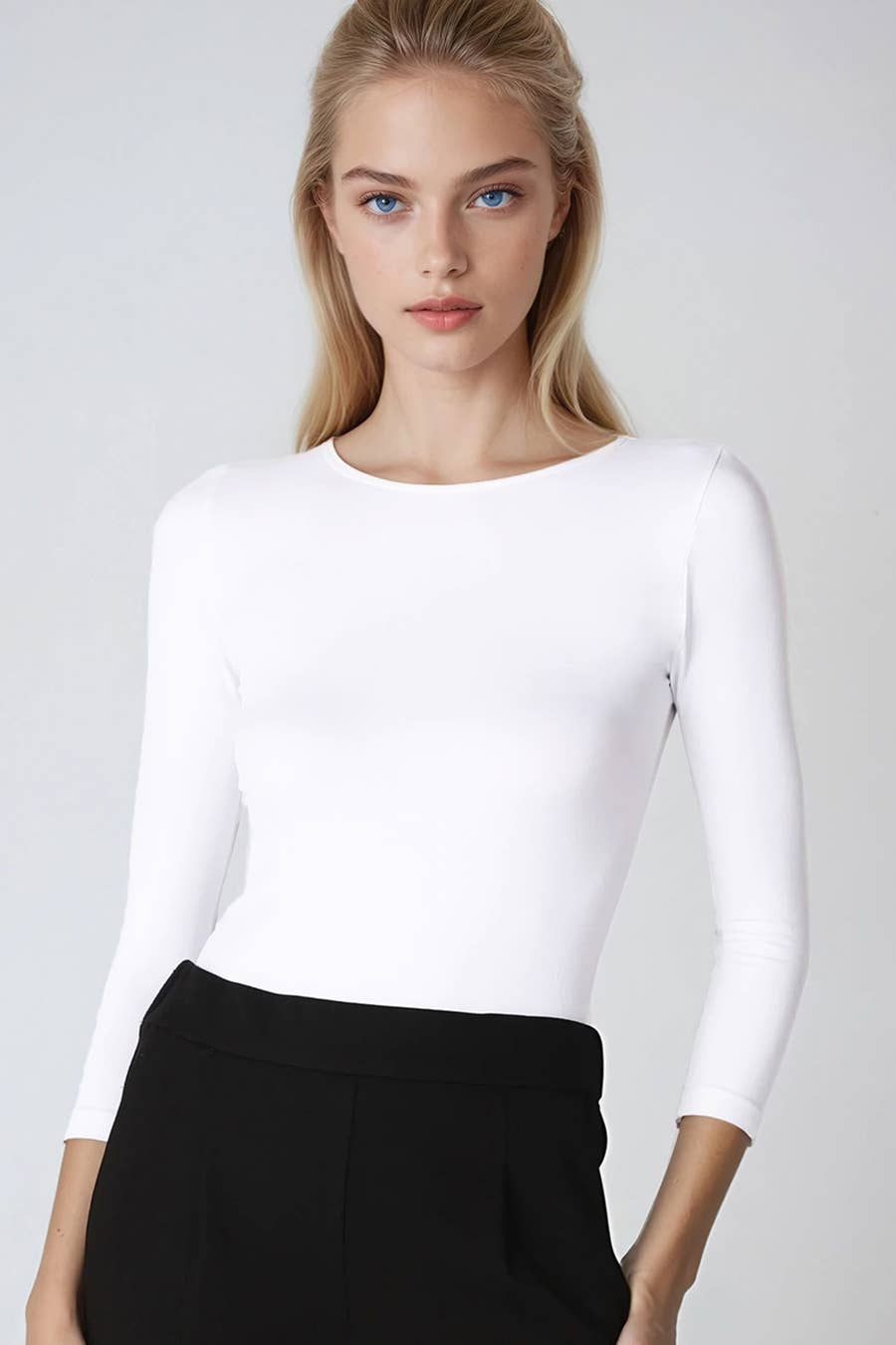 NS5423H - 3/4 Sleeve Crew Neck Top: 7 White