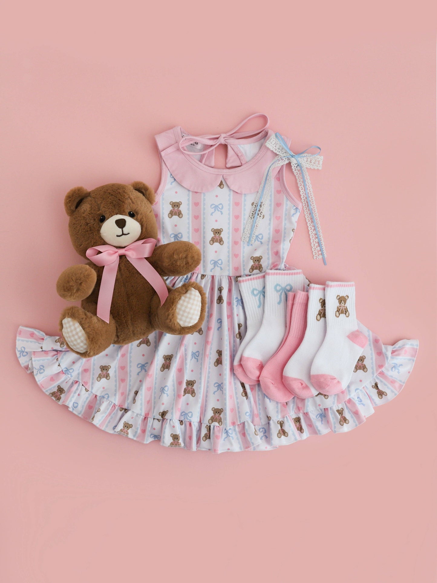 Teddy Bow Crew Socks 3-Pack