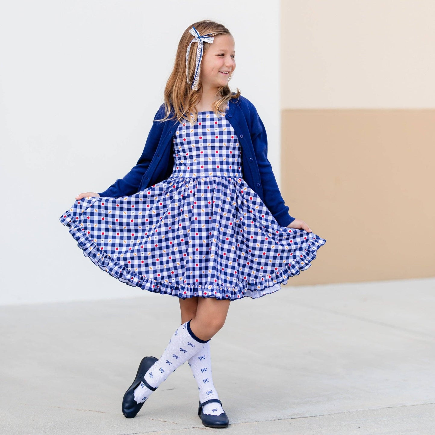 Navy Bow Scalloped Knee Socks: 0-6 MONTHS