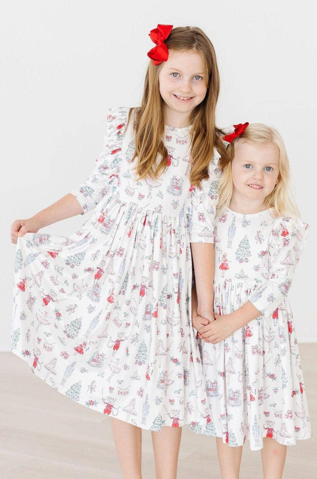 Clara's Christmas 3/4 Sleeve Ruffle Twirl Dress: 2T