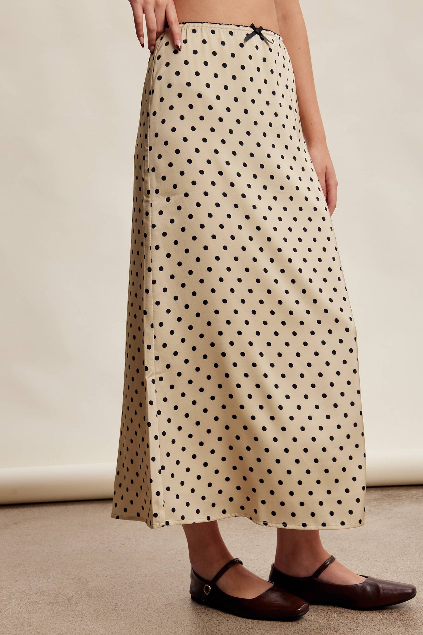 Polka Dot Satin Maxi Skirt LSK0289: Mocha / Contemporary / M