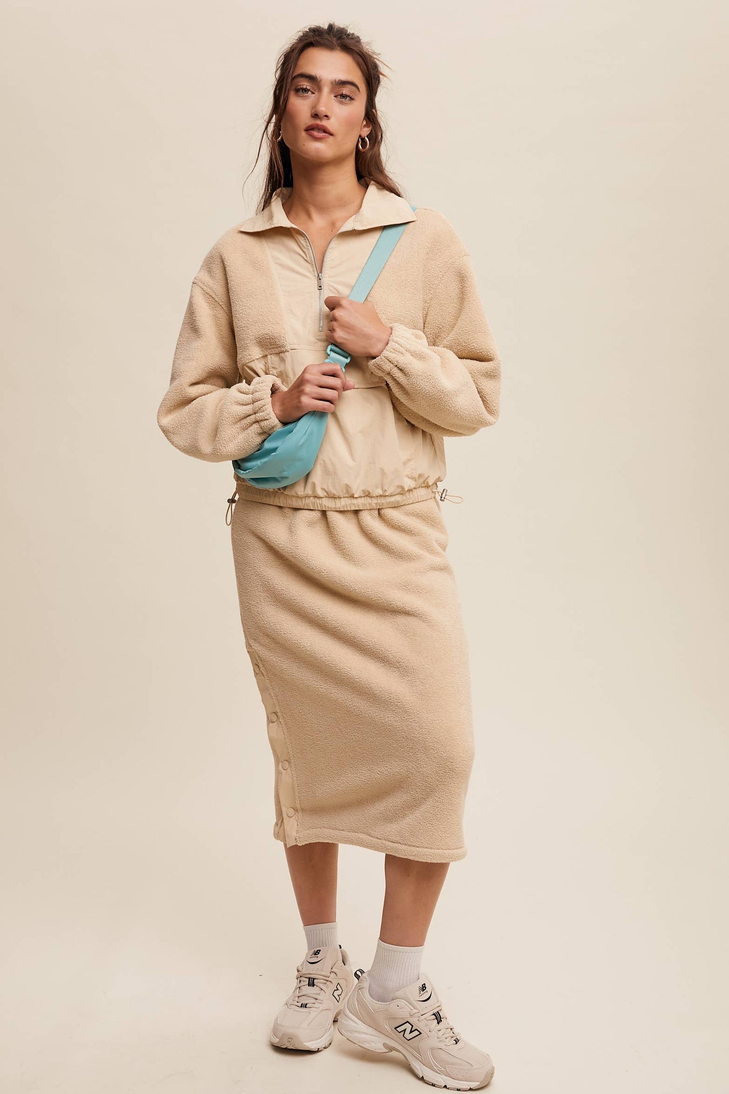 Fleece Pullover & Skirt Set: Taupe / Contemporary / S