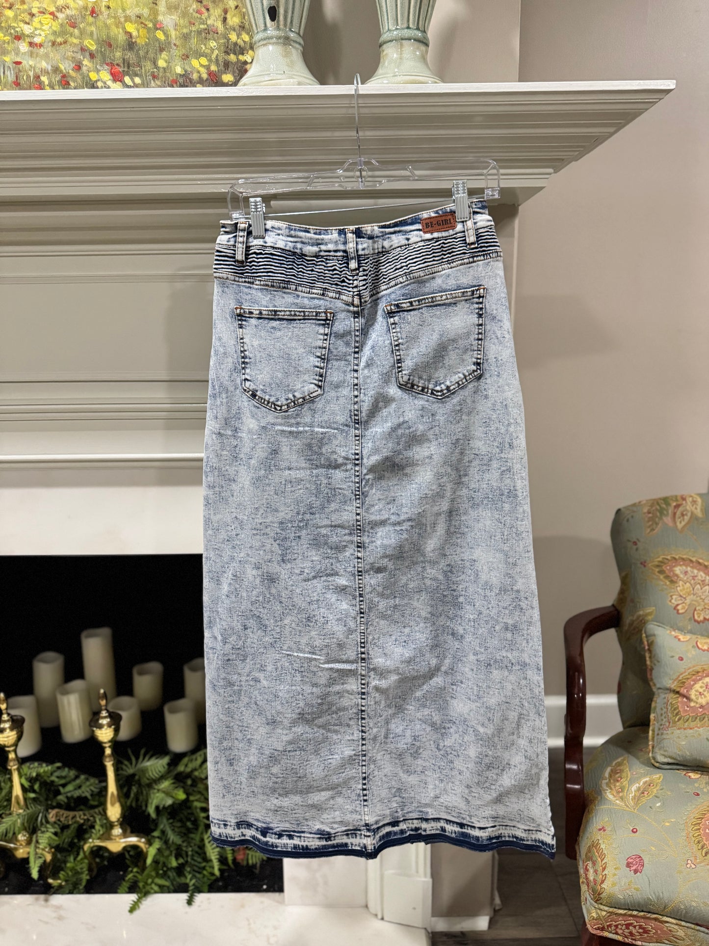 Light Acid Wash Distressed Denim Skirt