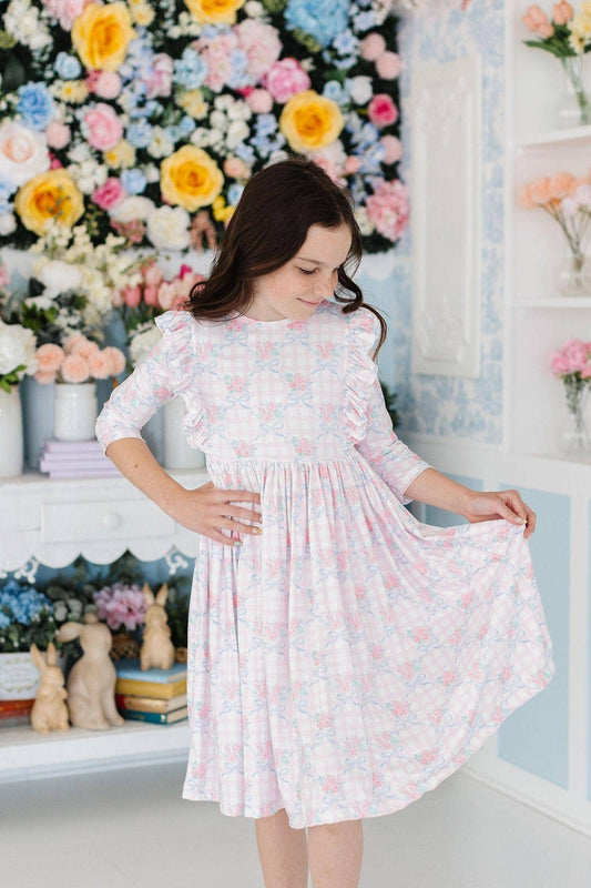 Ribbons & Roses 3/4 Sleeve Ruffle Twirl Dress: 2T