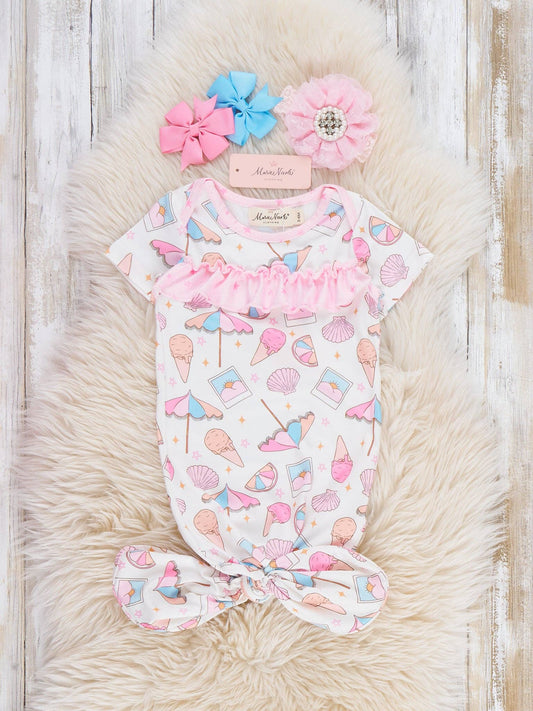 Sweet Scoop Ruffle Knot Gown: 0/3MOS