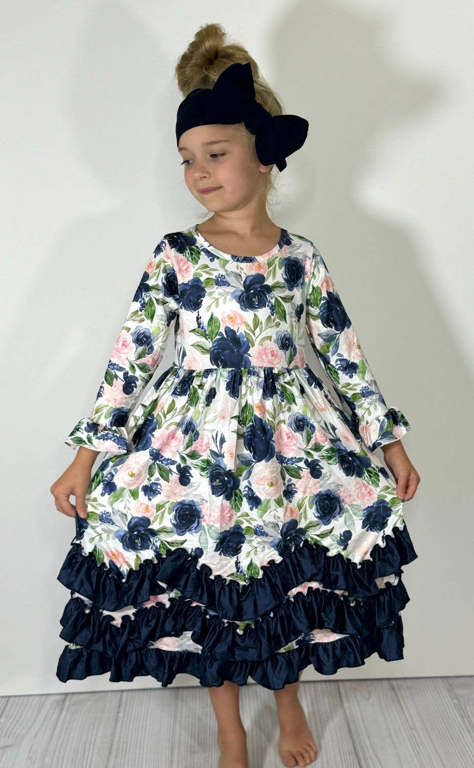Navy Rose Maxi Girls Dress