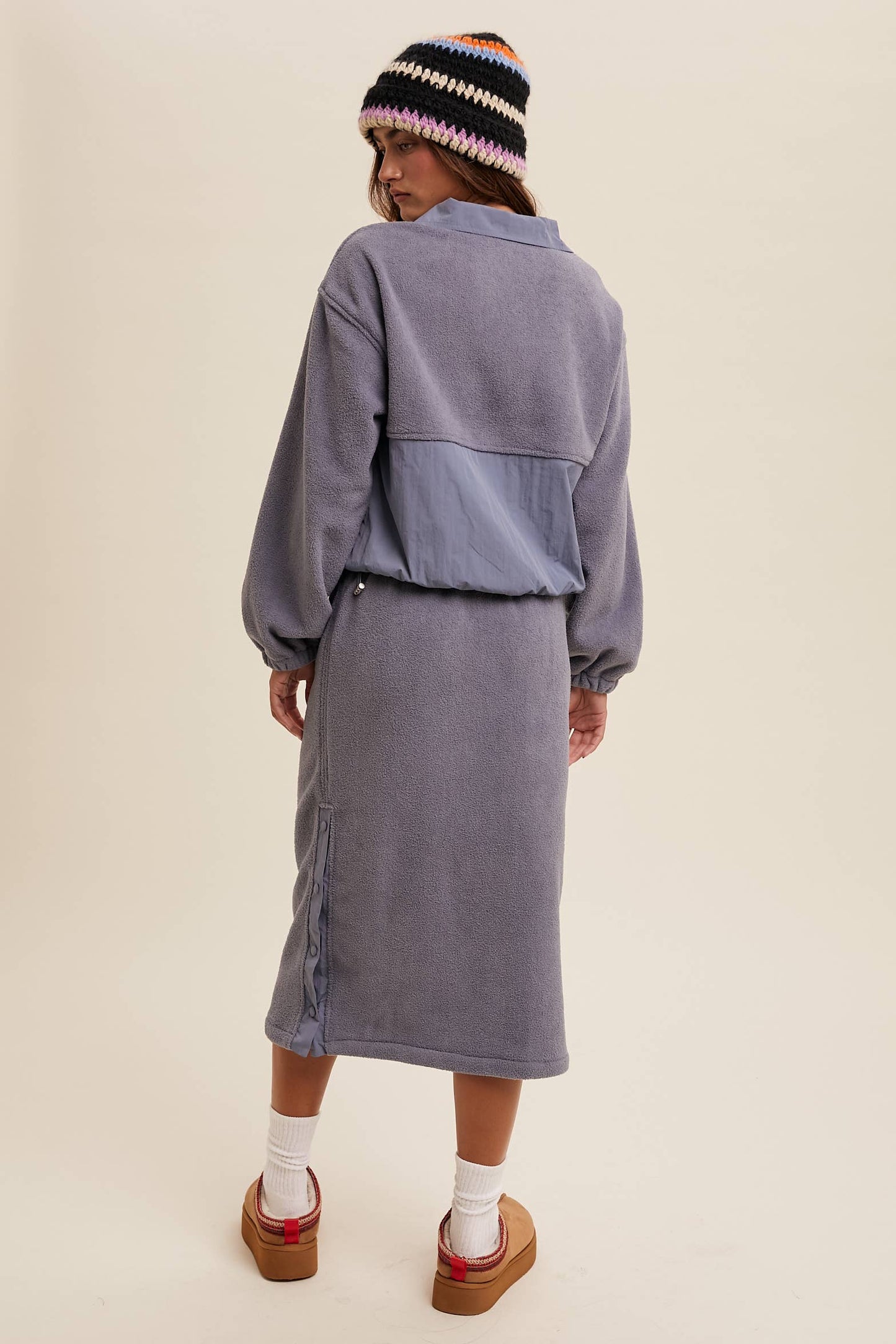 Fleece Pullover & Skirt Set: Taupe / Contemporary / M