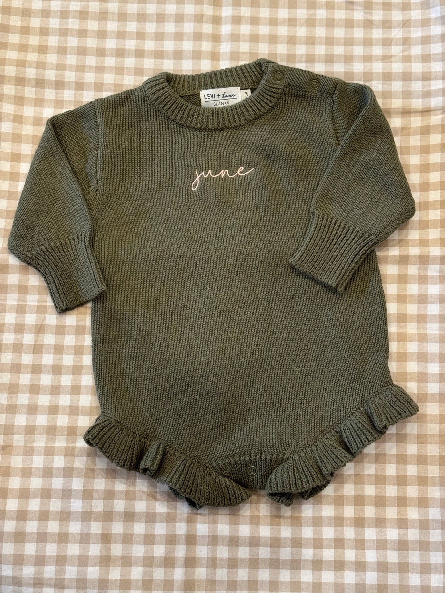 Long Sleeve Knit Ruffle Romper - NEW TRUE TO SIZE FIT: Light Pink / NB