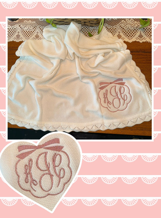 Heirloom Knit Monogram Blanket (Embroidered & Customizable)