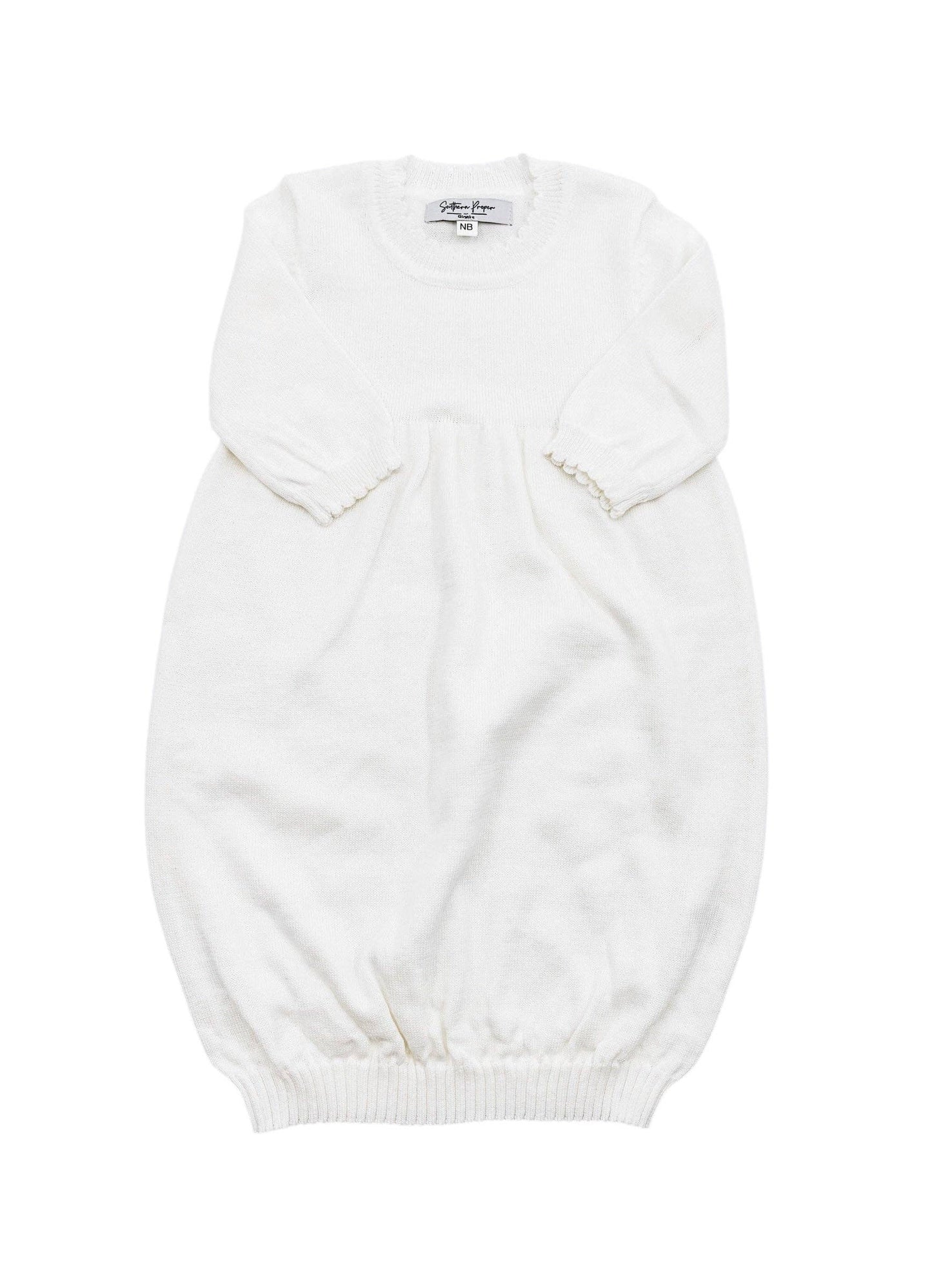 Knit Gown: Scalloped edge - Cream