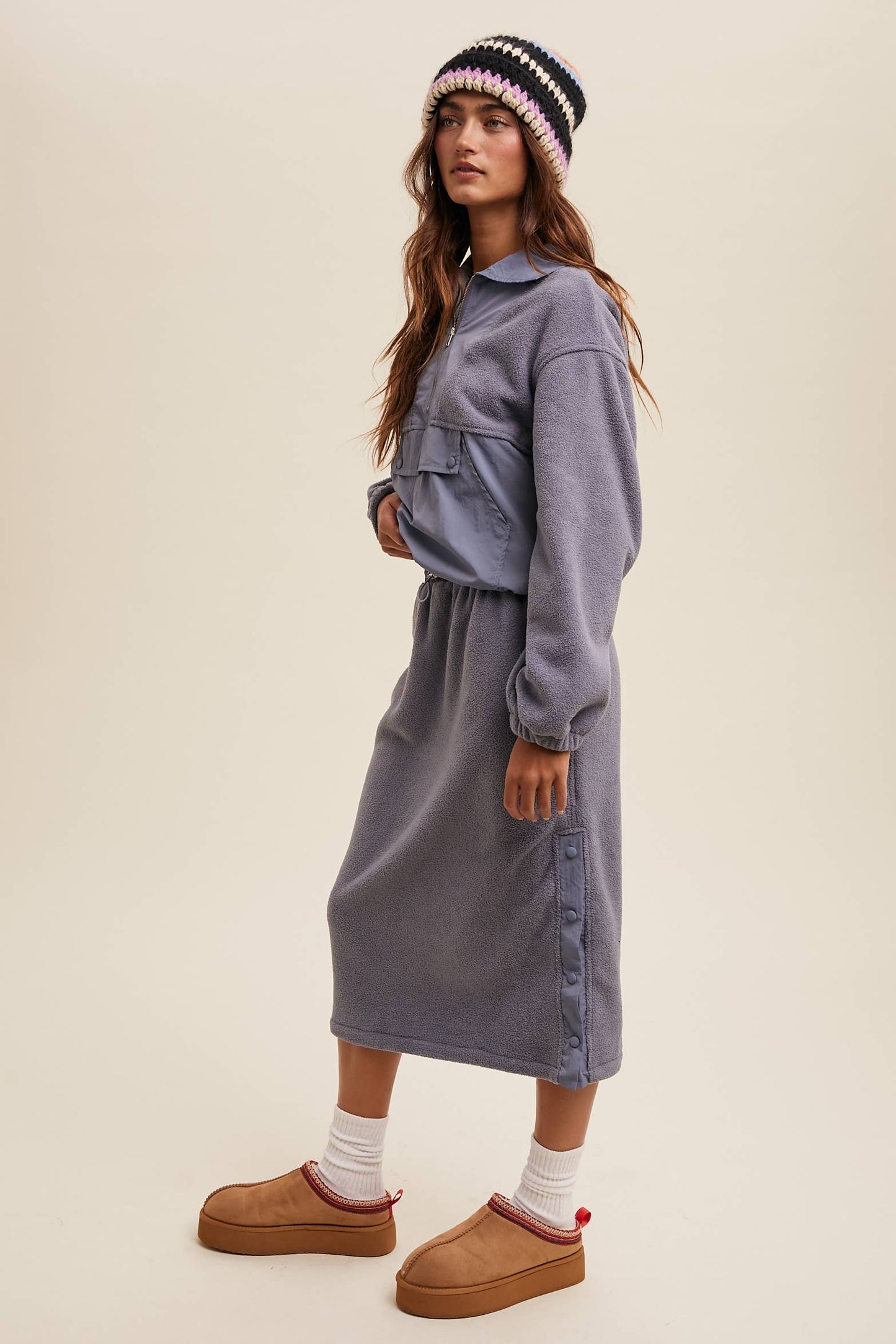 Fleece Pullover & Skirt Set: Black / Contemporary / M