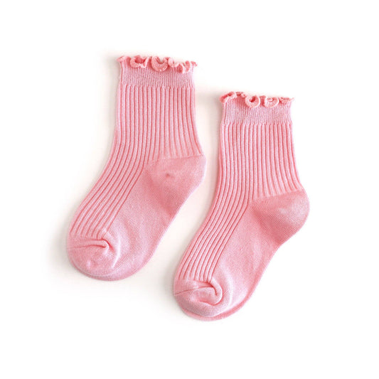 Ribbed Lettuce Trim Midi Socks - Blossom: 1.5-3 YEARS