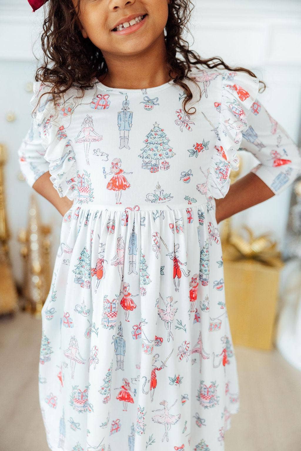 Clara's Christmas 3/4 Sleeve Ruffle Twirl Dress: 7/8