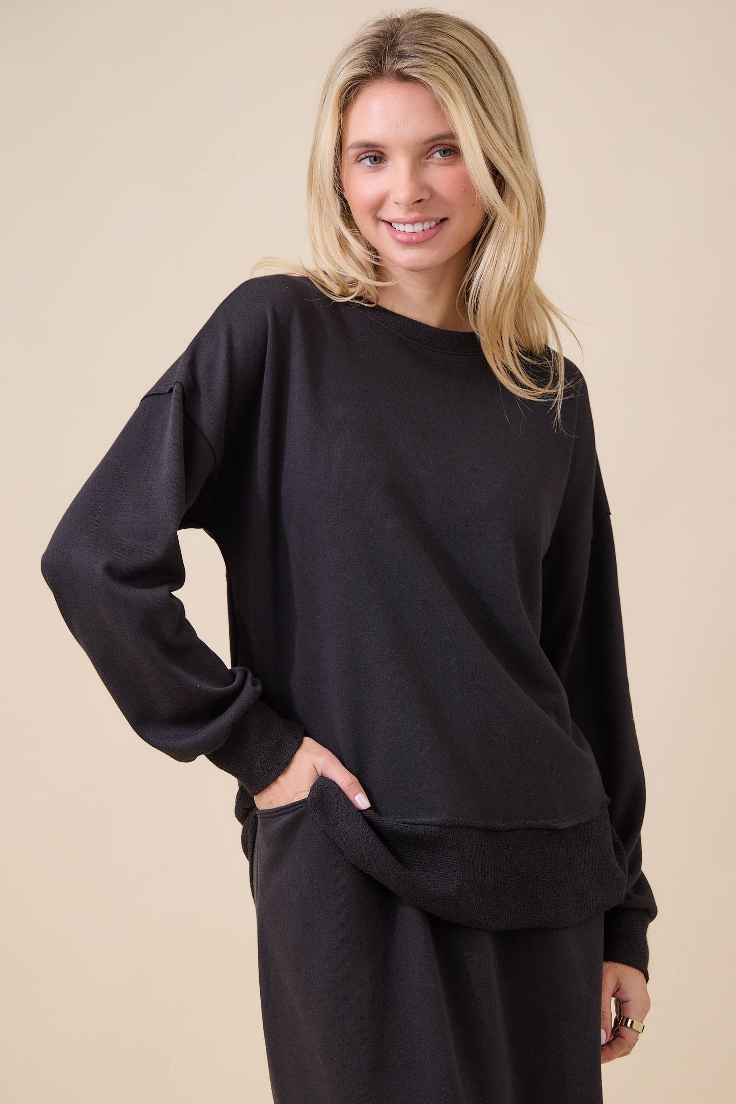 WOMEN'S SOFT KNIT LONG SLEEVE TOP -TOP PART OF SET: Fuchsia / XL