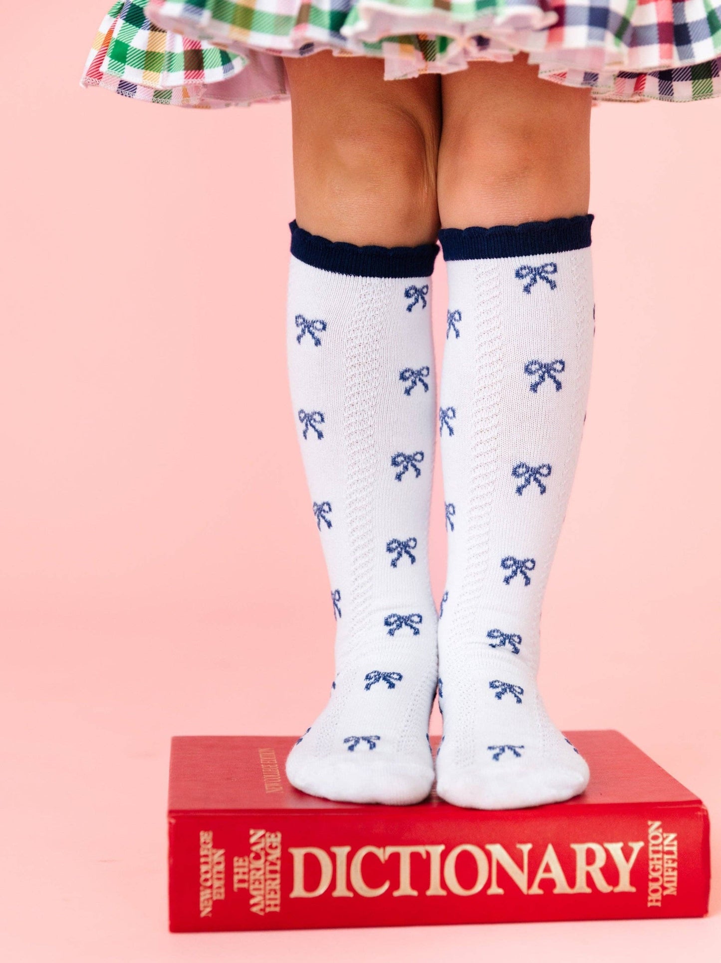 Navy Bow Scalloped Knee Socks: 0-6 MONTHS