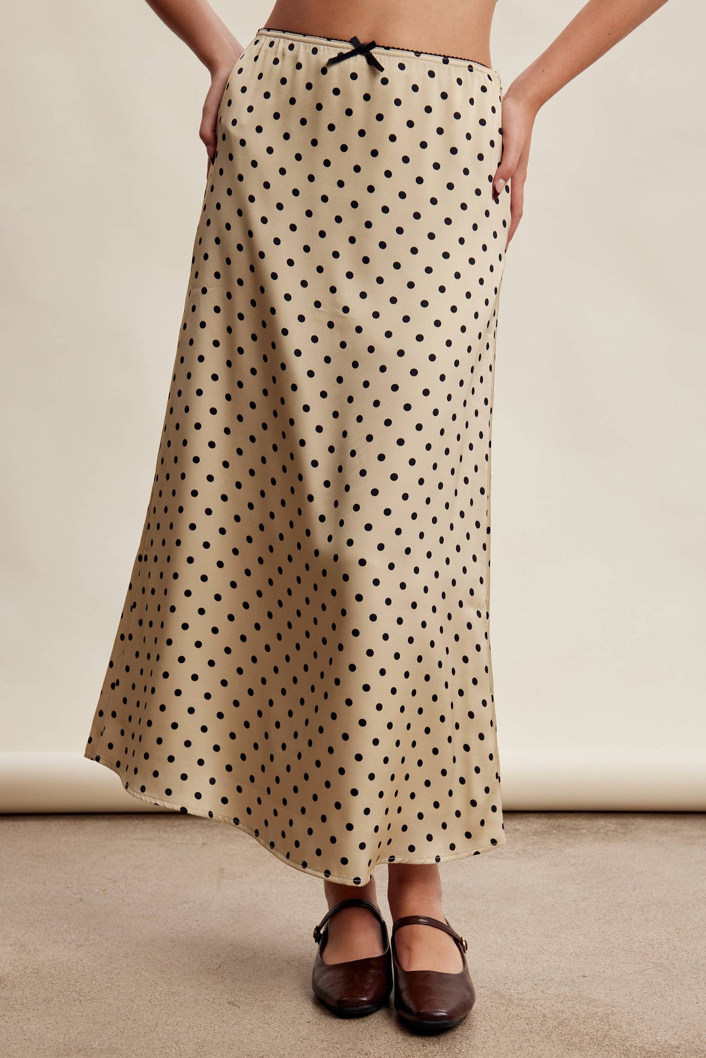 Polka Dot Satin Maxi Skirt LSK0289: Mocha / Contemporary / XL