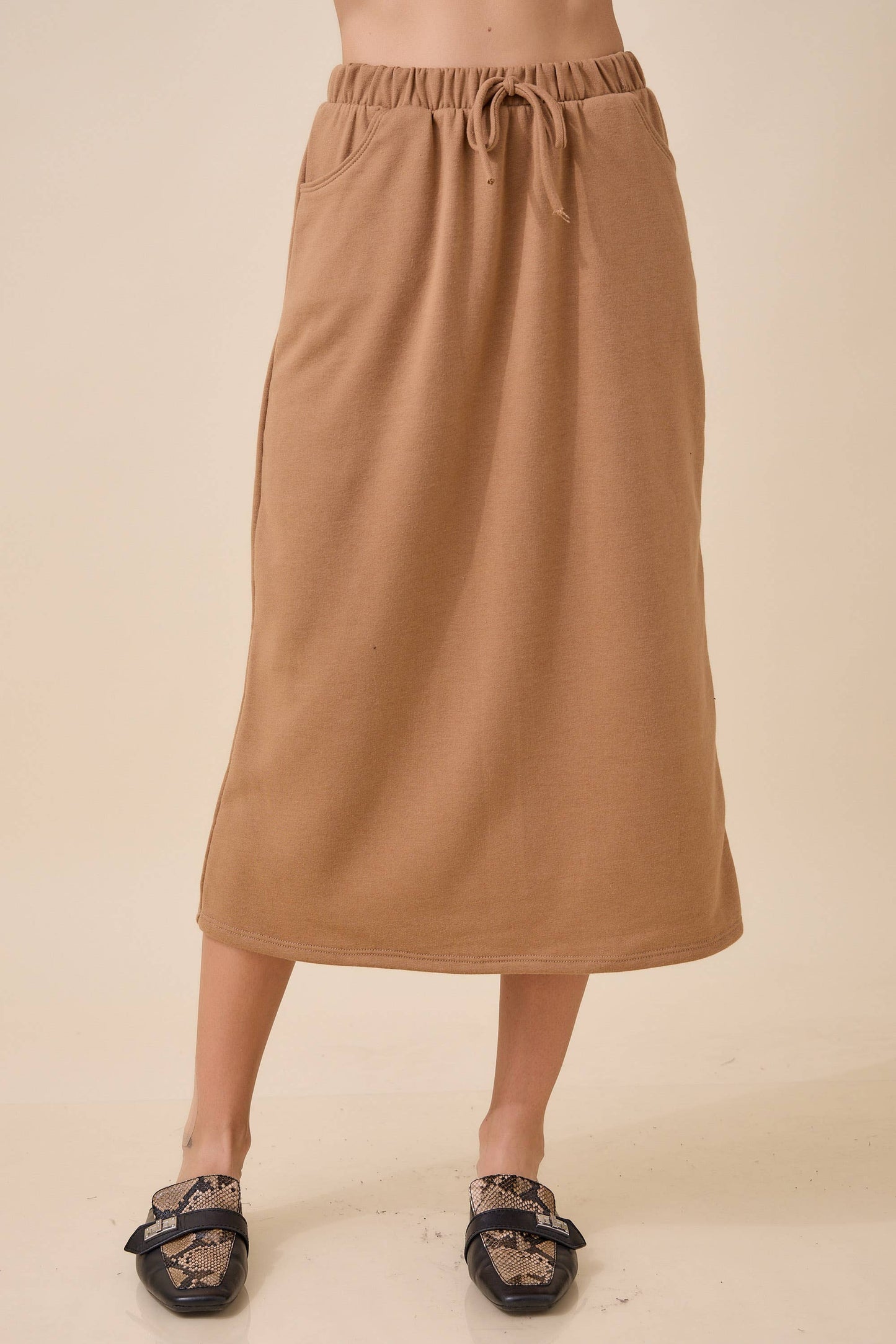WOMEN'S PLUS SIZE SOLID SOFT KNIT SKIRT -POCKETS-PART OF SET: Fuchsia / 3XL