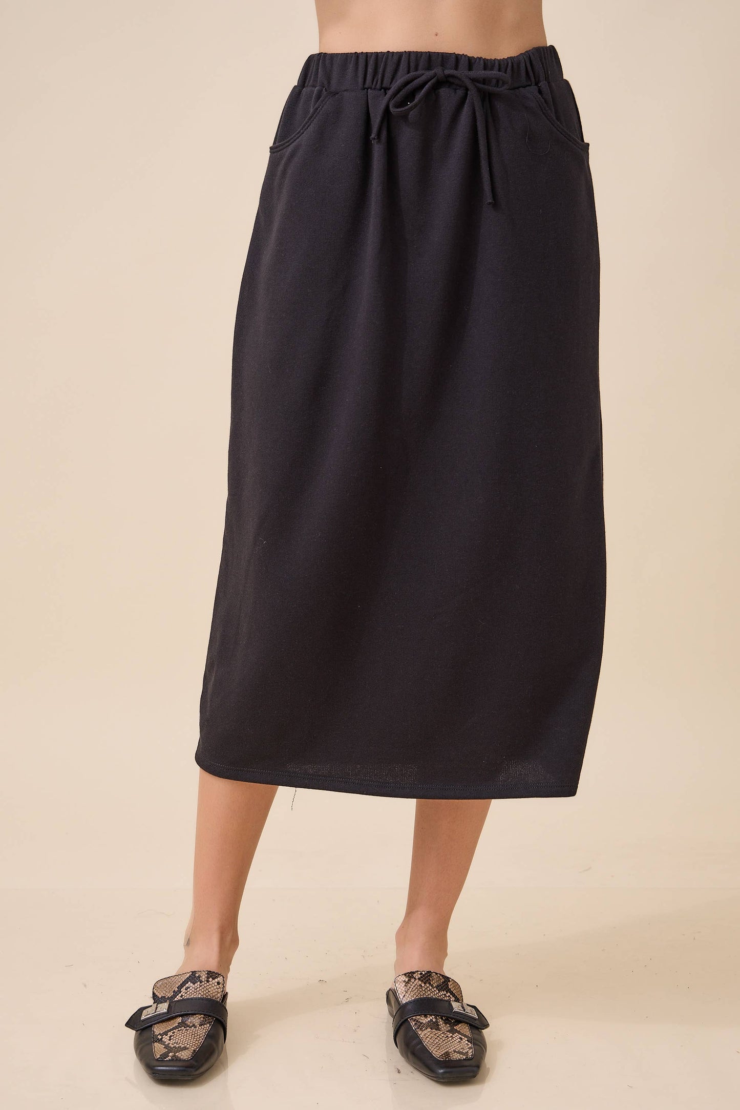 WOMEN'S SOLID SOFT KNIT SKIRT WITH POCKETS-PART OF SET: Fuchsia / XL