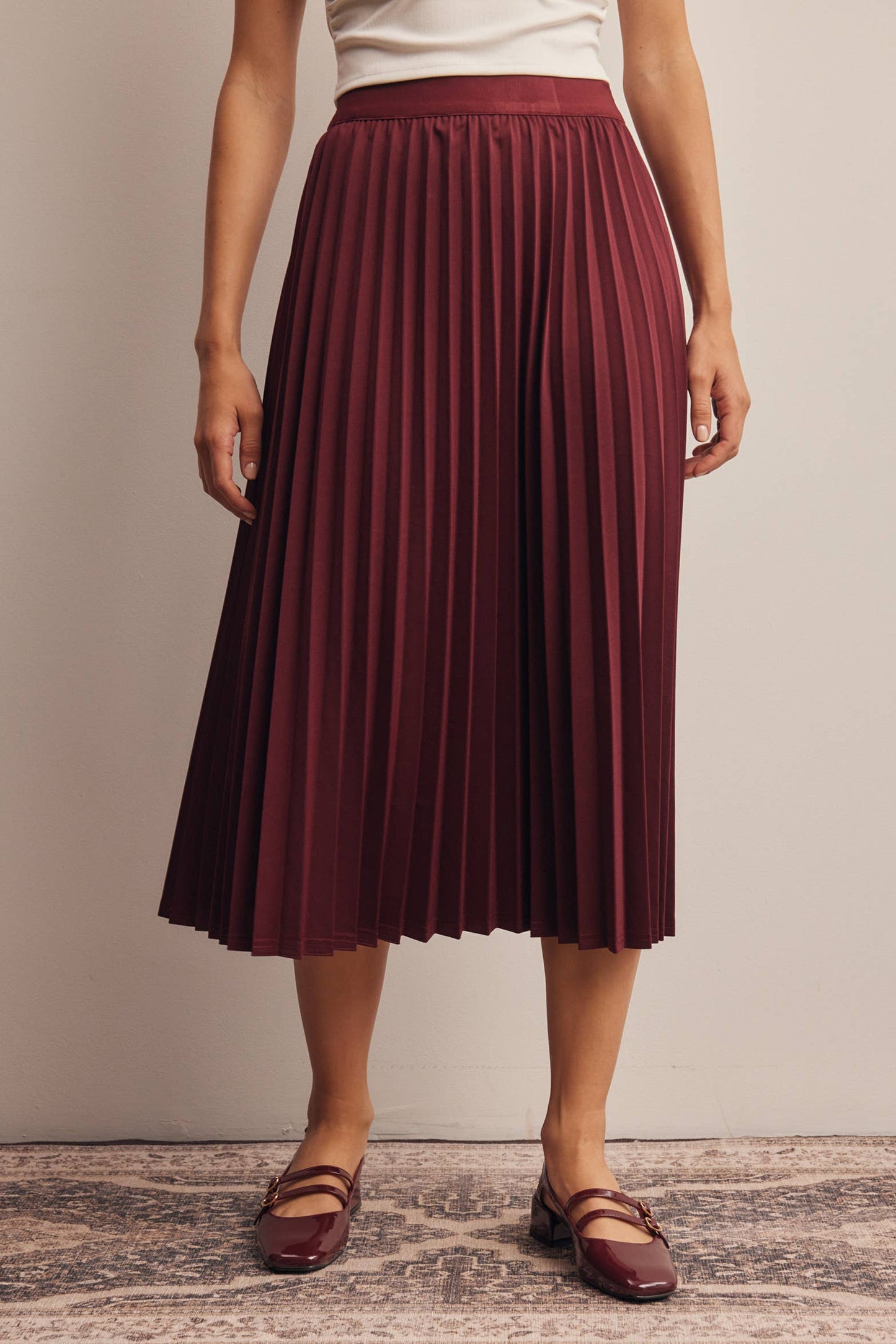 Stretch Pleated Midi Skirt FSK0027: Brown / Contemporary / L