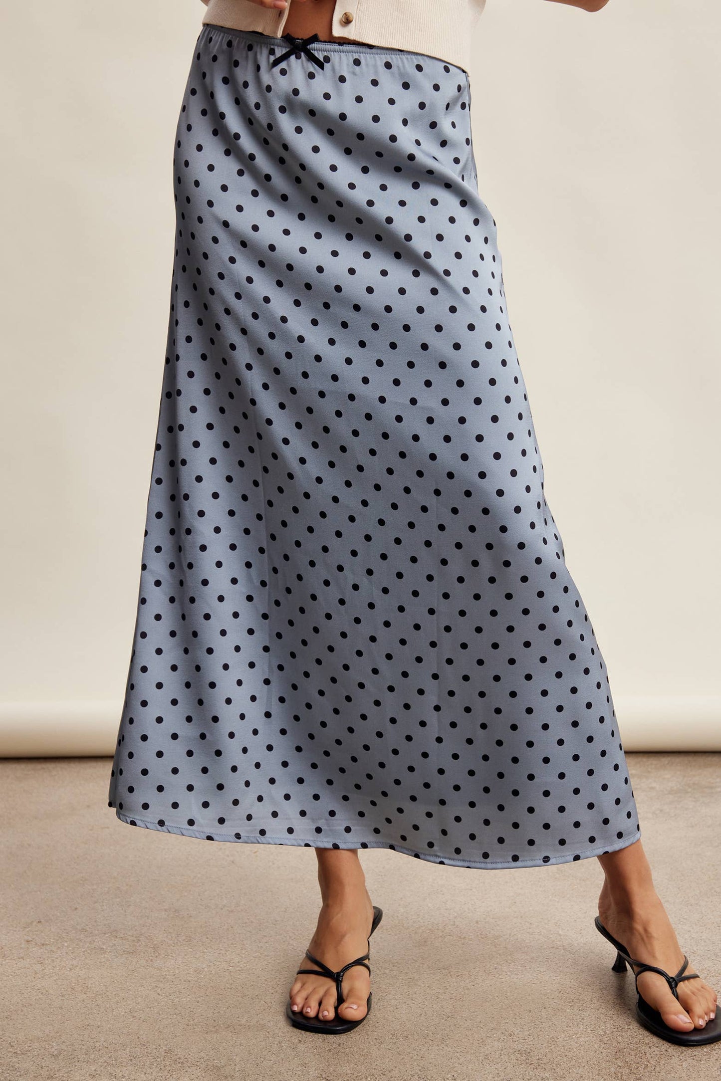 Polka Dot Satin Maxi Skirt LSK0289: Mocha / Contemporary / M