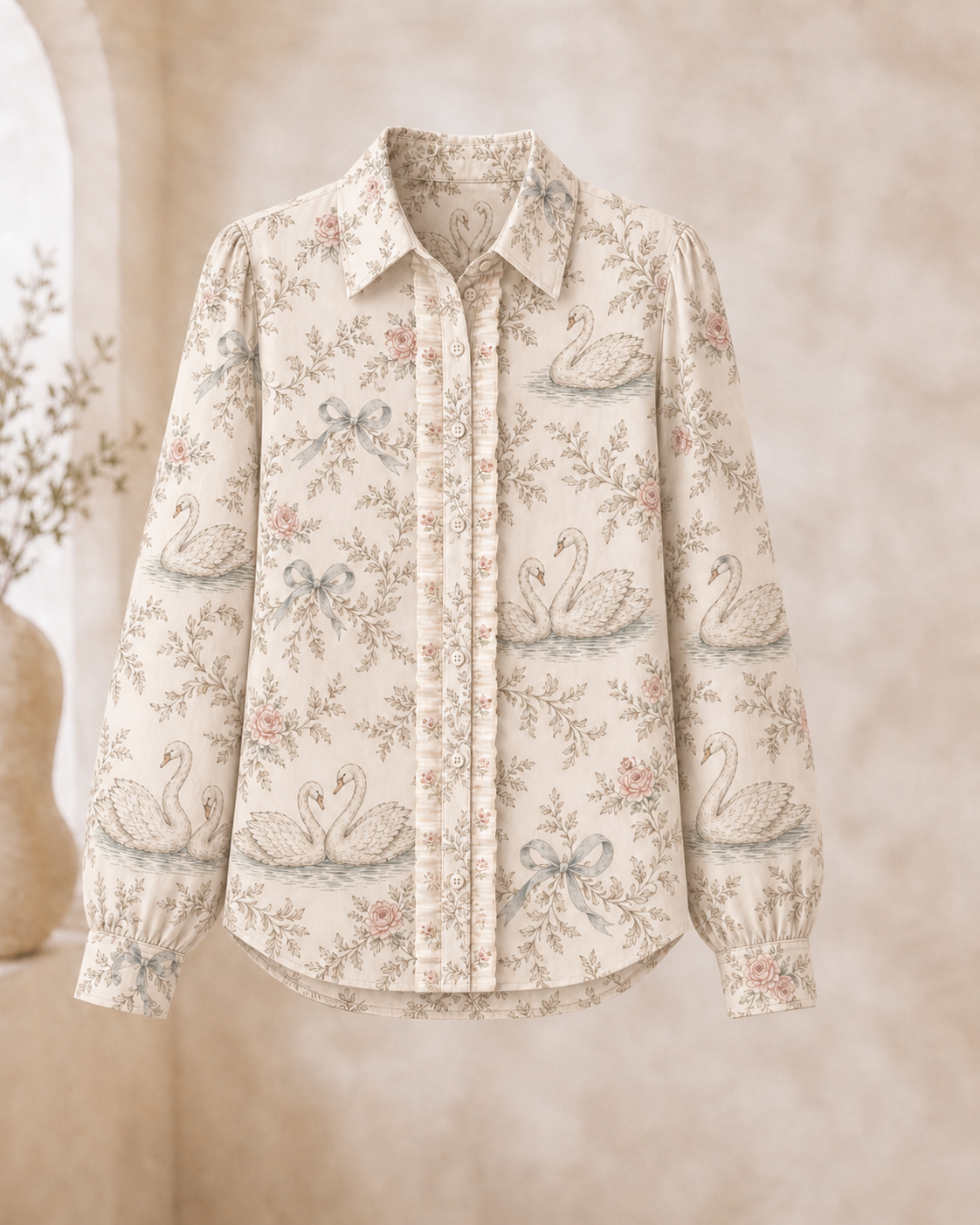 Woven Botanica Swan Collection- Ladies Button Down Top- PREORDER