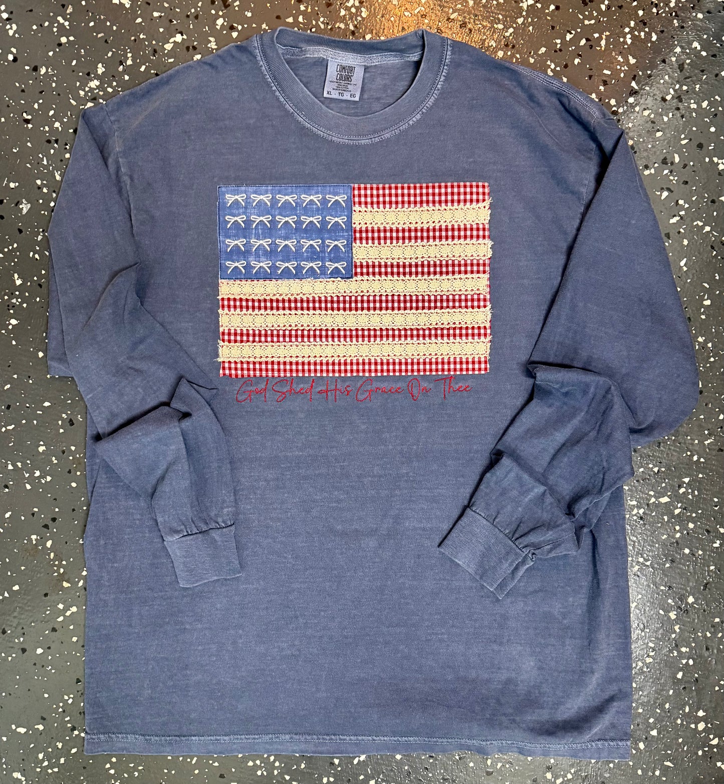 🇺🇸 God Shed His Grace On Thee Embroidered Patriotic Tee