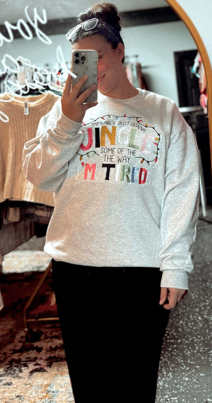 Tired but Festive Embroidered Sweatshirt