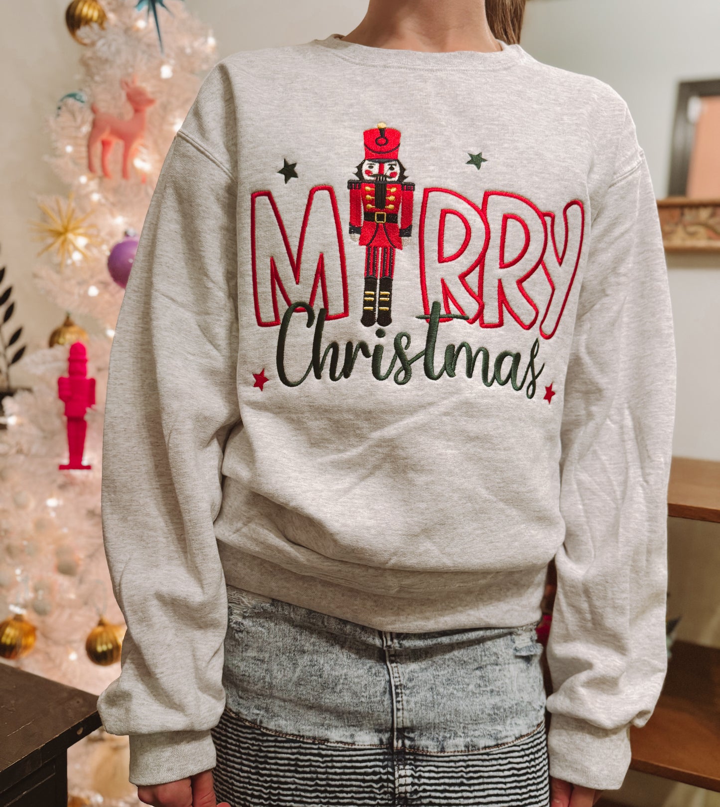 Nutcracker Merry Christmas Embroidered Sweatshirt