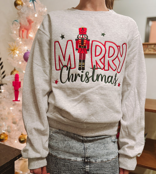 Nutcracker Merry Christmas Embroidered Sweatshirt