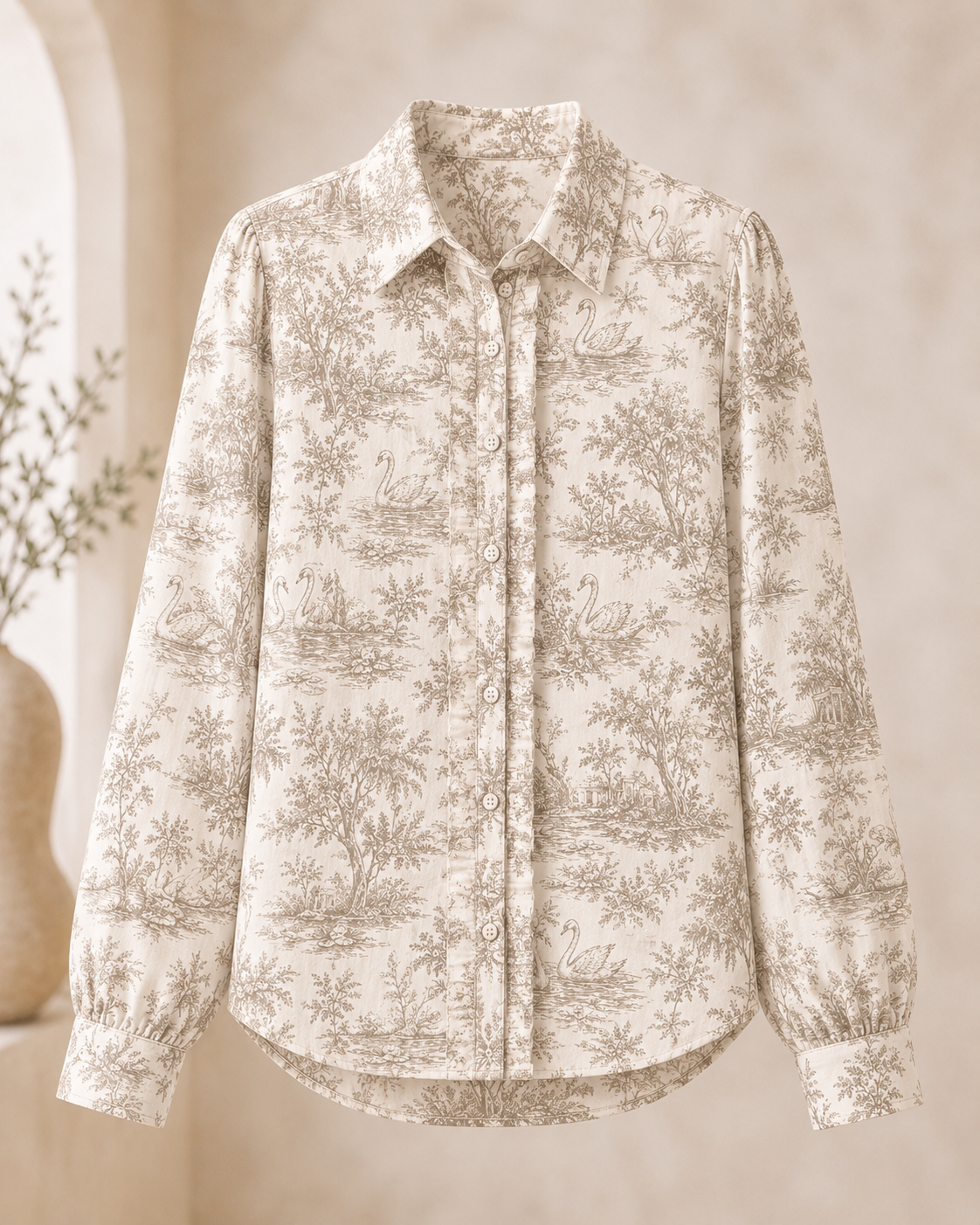 Woven Botanica Swan Collection- Ladies Button Down Top- PREORDER