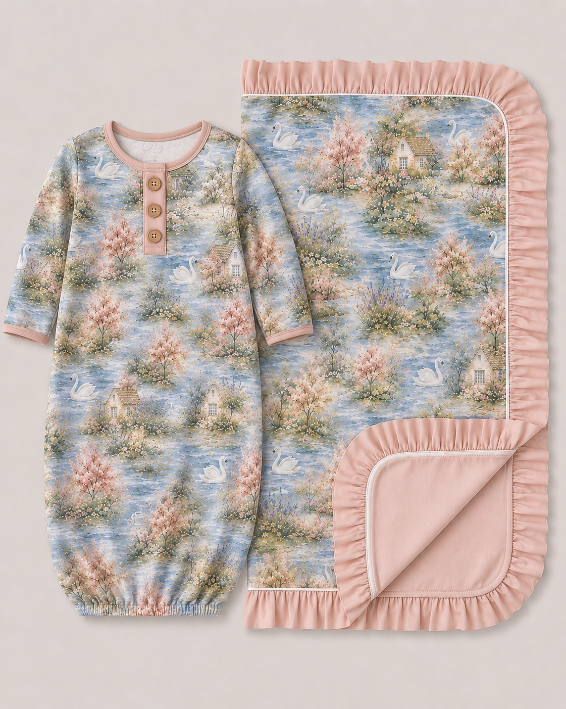 The Swan Cottage Baby Gown & Blanket