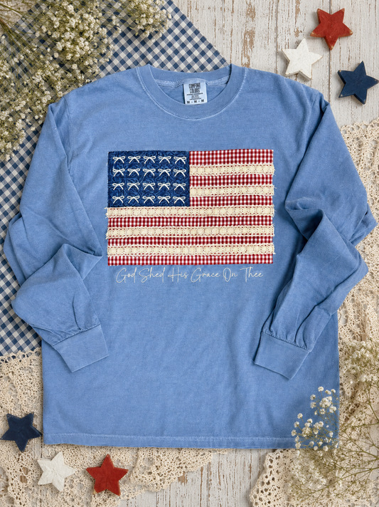 🇺🇸 God Shed His Grace On Thee Embroidered Patriotic Tee