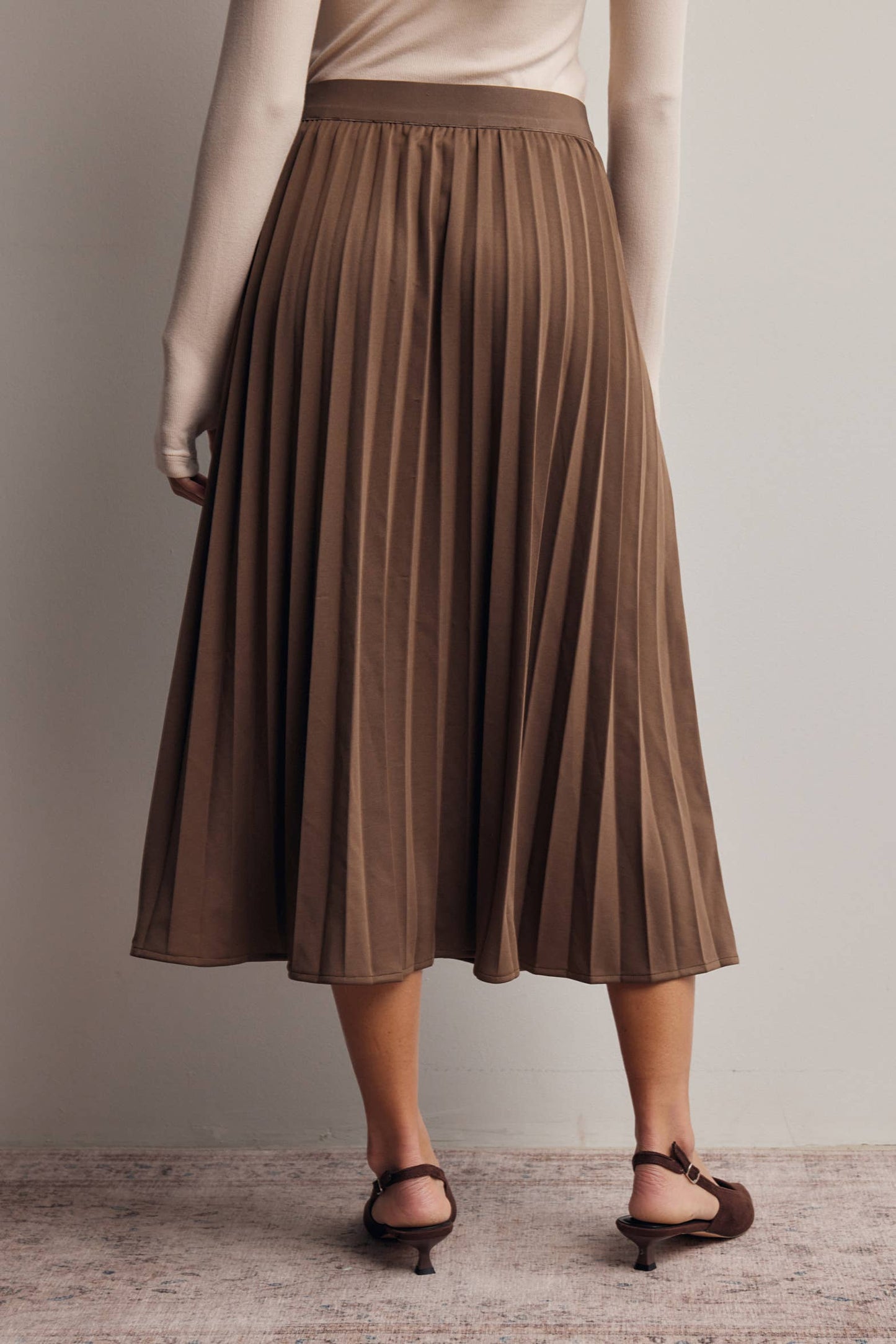 Stretch Pleated Midi Skirt FSK0027: Brown / Contemporary / L