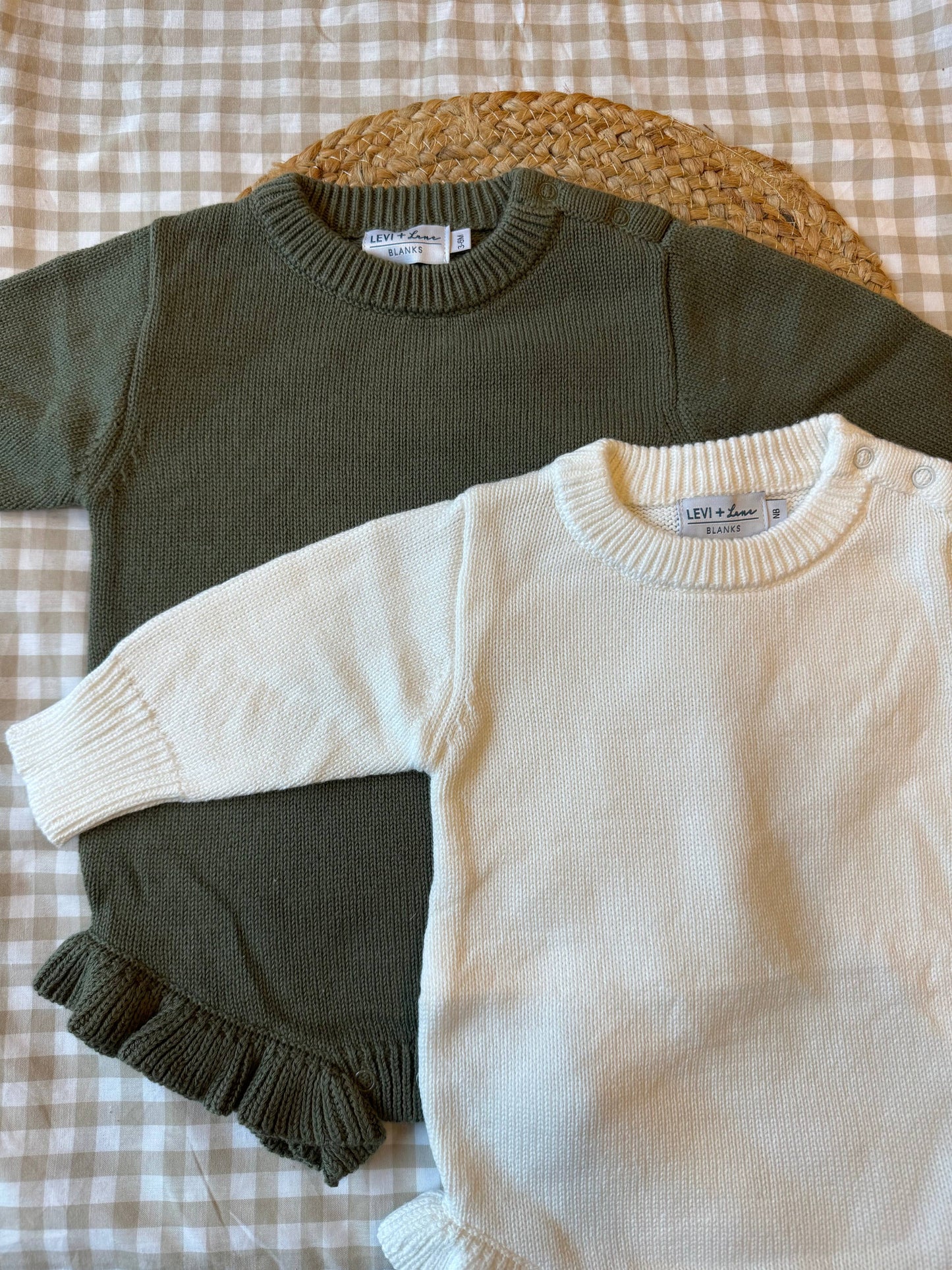 Long Sleeve Knit Ruffle Romper - NEW TRUE TO SIZE FIT: Light Pink / NB