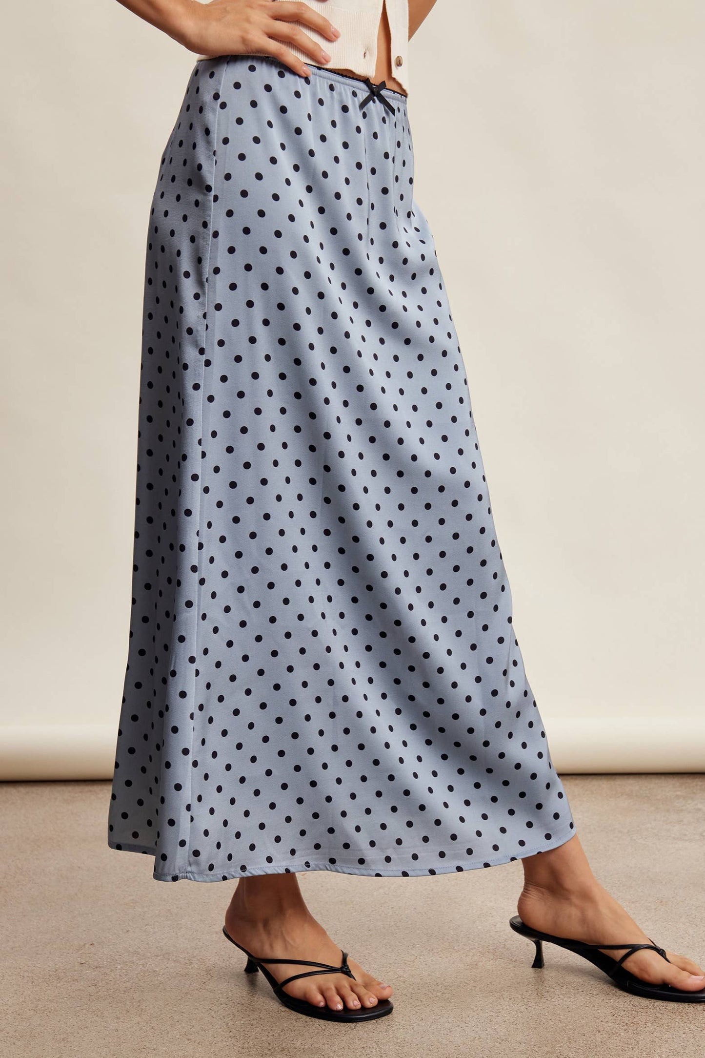 Polka Dot Satin Maxi Skirt LSK0289: Mocha / Contemporary / L