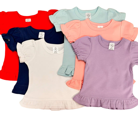 Short Sleeve Ruffle Shirt: White / 18m
