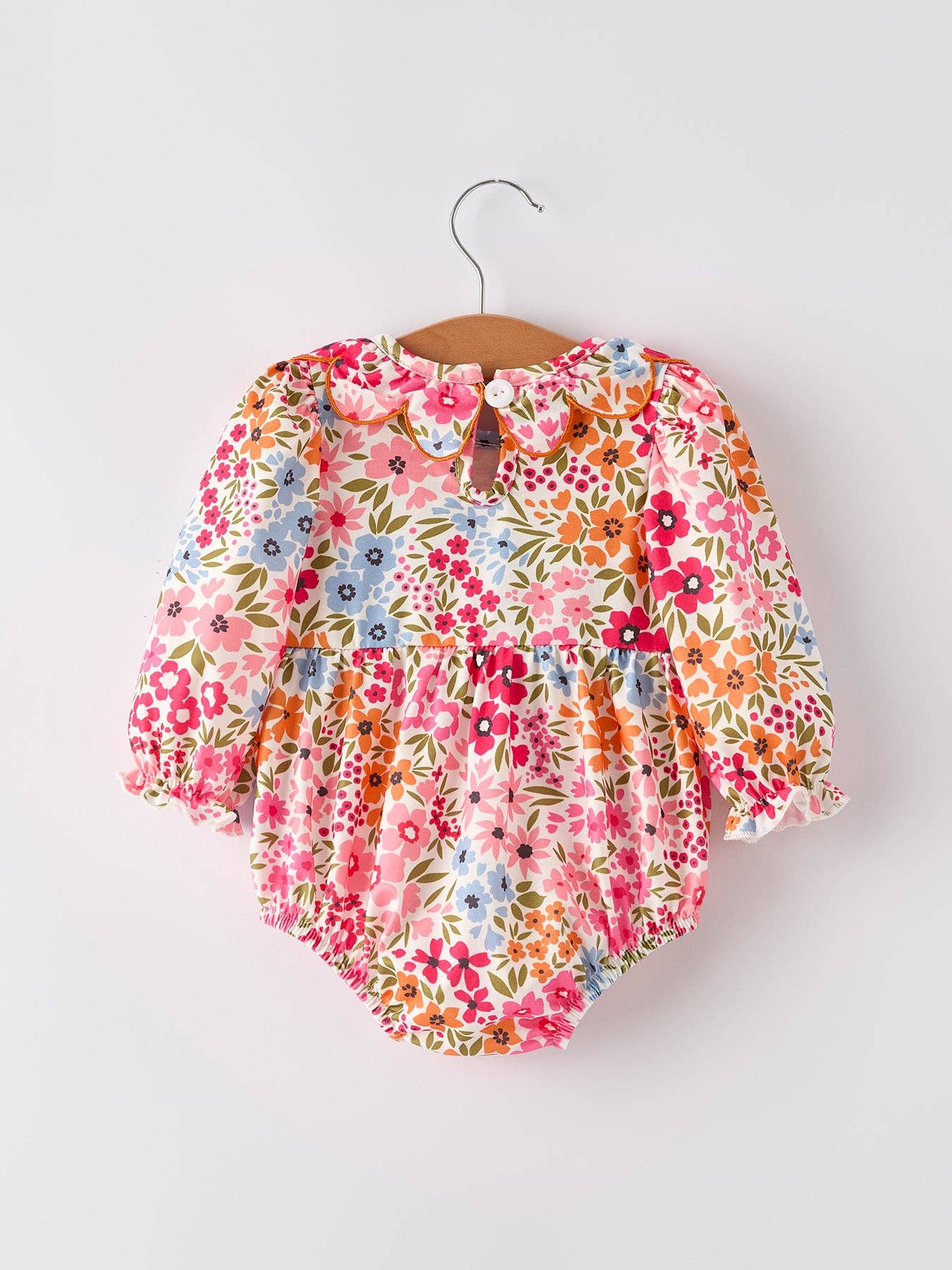 Fall Halloween & Thanksgiving Pumpkin Bow Smock Embroidered Floral Baby Girl Romper: 12M